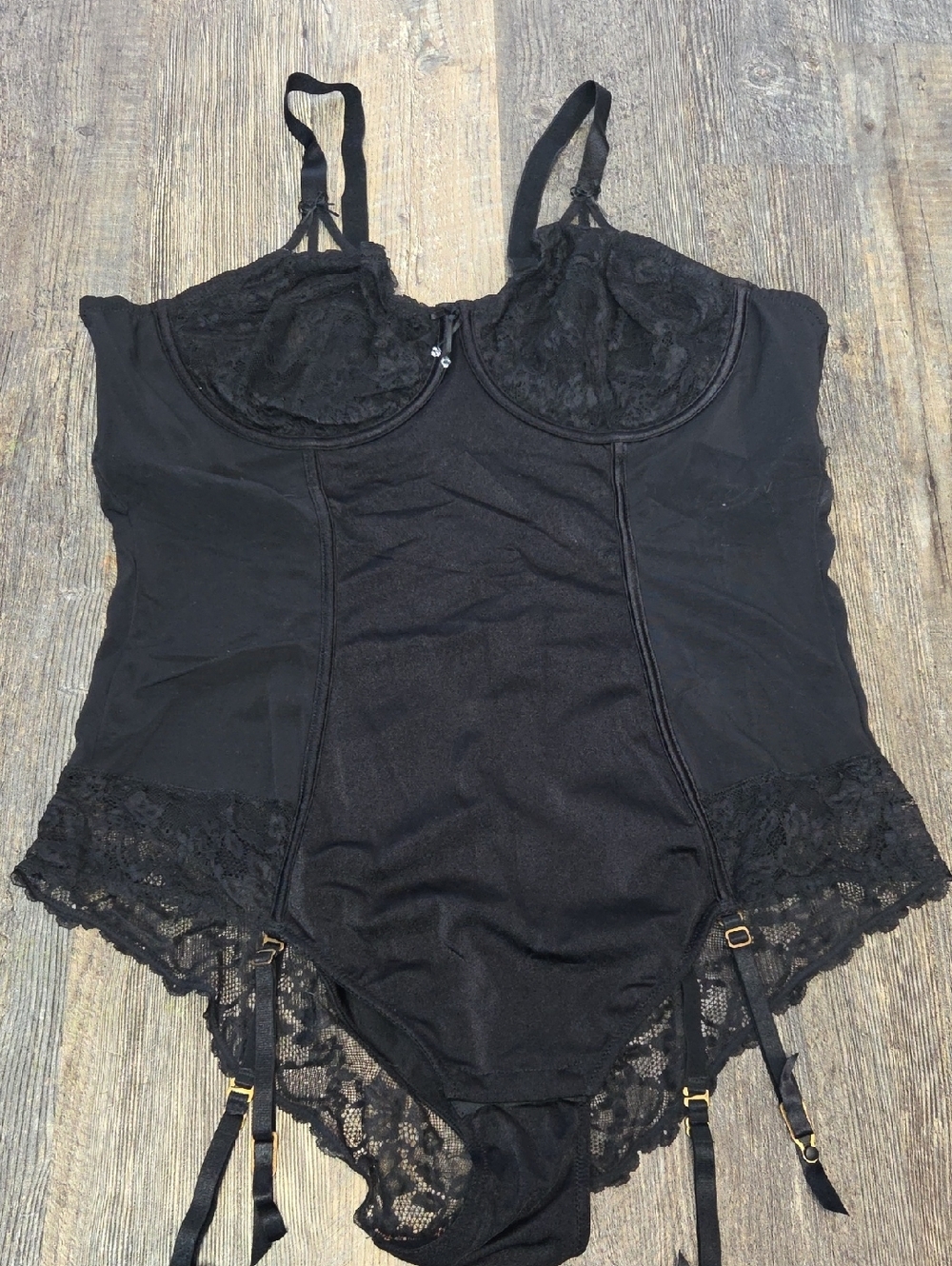 Ashley Graham Black Lace Bodysuit Chemise with Garters